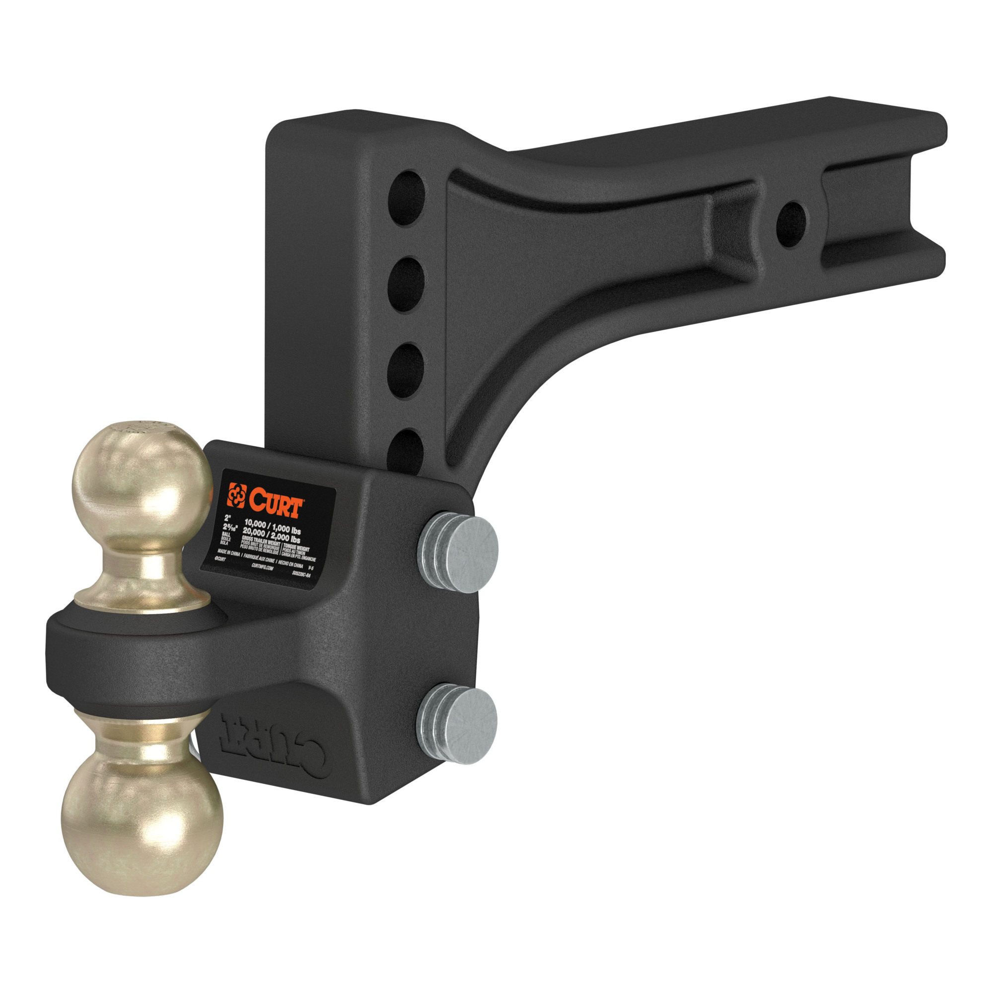 Curt Manufacturing, HD Adj. Ball Mount w Dual Ball, 2-1/2in. Shank, Gross Towing Weight Varies lb, Ball Diameter Multiple in, Model# 45937